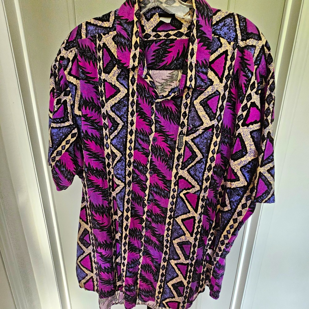 Vintage Local Motion Hawaii Hawaiian Shirt Purple Geometric Aloha 32" Long